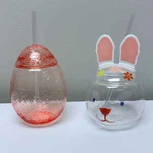 New Target Bullseye Set of 2 Easter Spring Drinkware w/ Straw, Bunny & Egg Shape